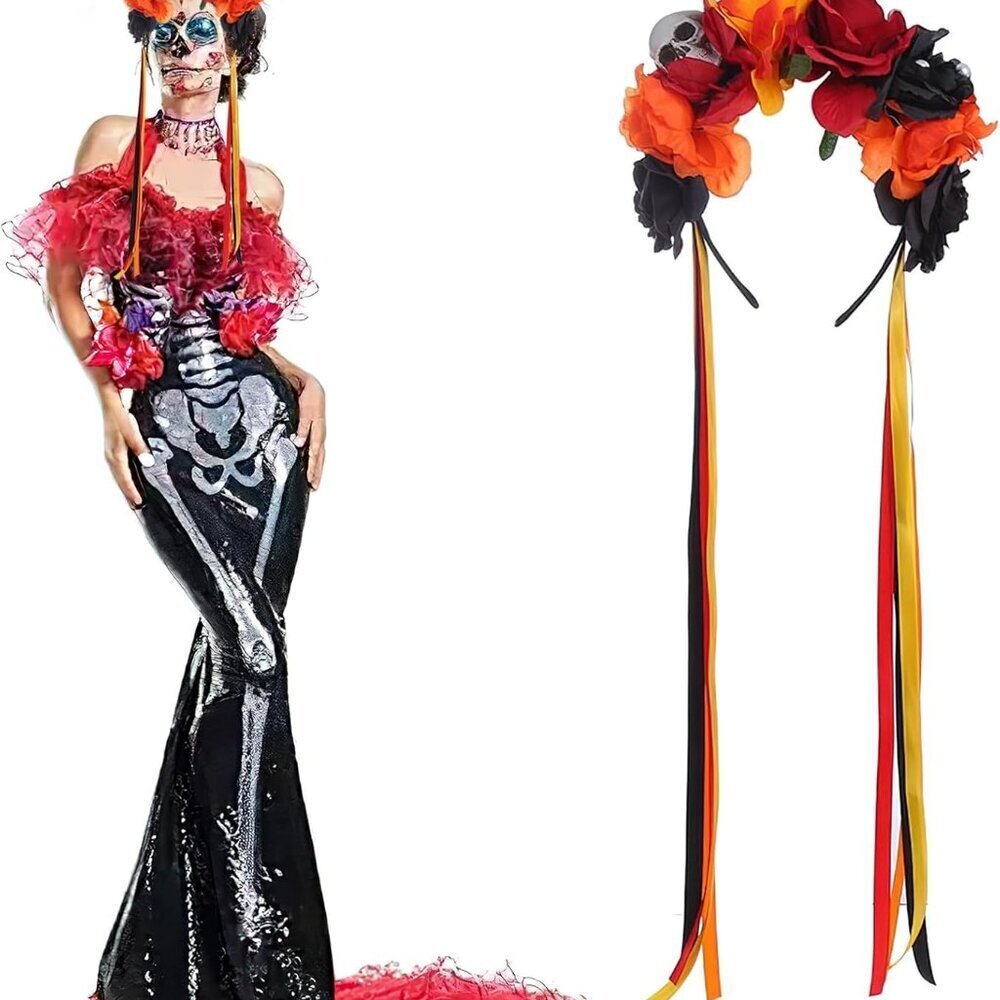 Mexican Day of Dead Flower Headband Floral Crown Halloween Skull Costume Accesso